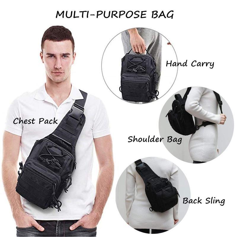 Tactical Shoulder Sling Bag for Men - Small Outdoor Chest Pack for Traveling, Trekking, Camping, Rover Sling Daypack - Black