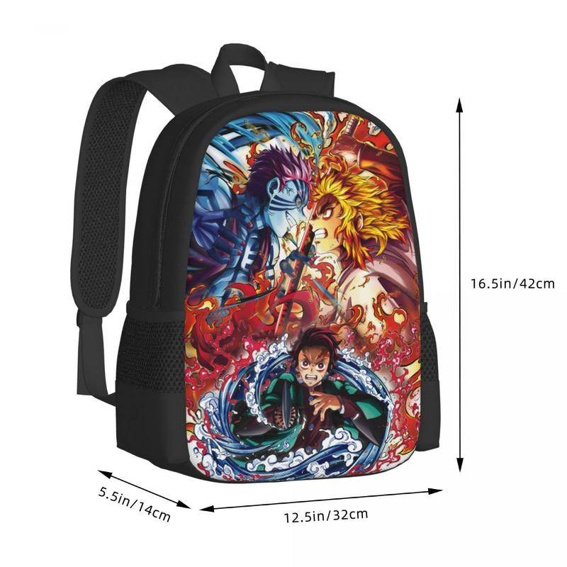 17 Inch Anime Demon Slayer Backpack Large Capacity School Bag Sports Travel Laptop Backpacks 3 PCS Replaceable Pattern