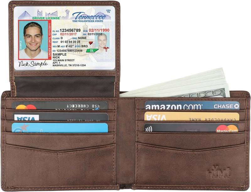 Wallet for Men-Genuine Leather RFID Blocking Bifold Stylish Wallet With 2 ID Window