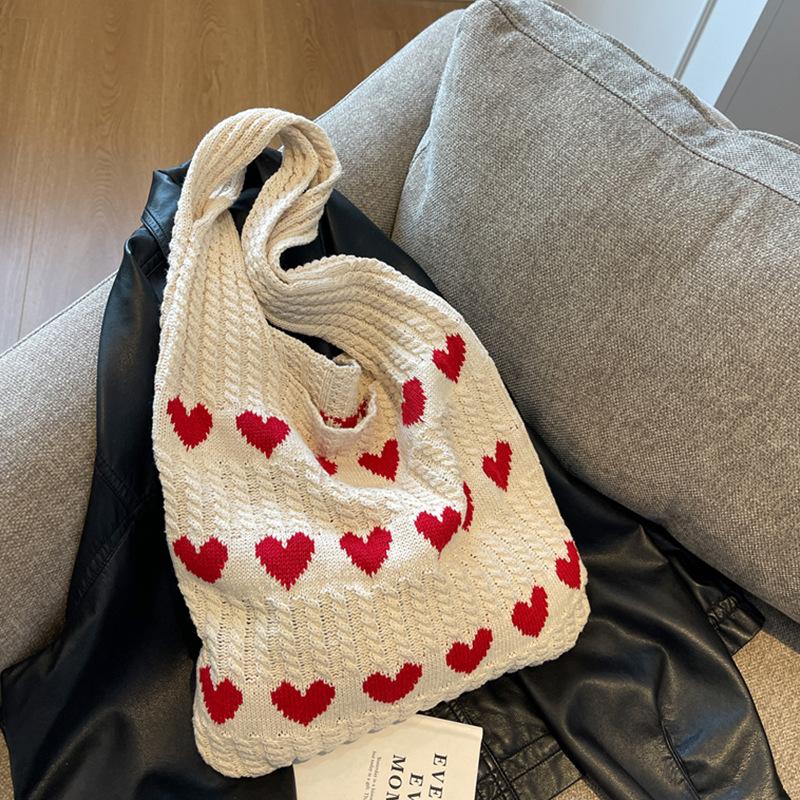 Heart Pattern Crochet Tote Bag, Casual Large Capacity Shoulder Bag for Women, Female Trendy School Bag for Daily Wear, Office, College, Work, Commute,  Gift for her