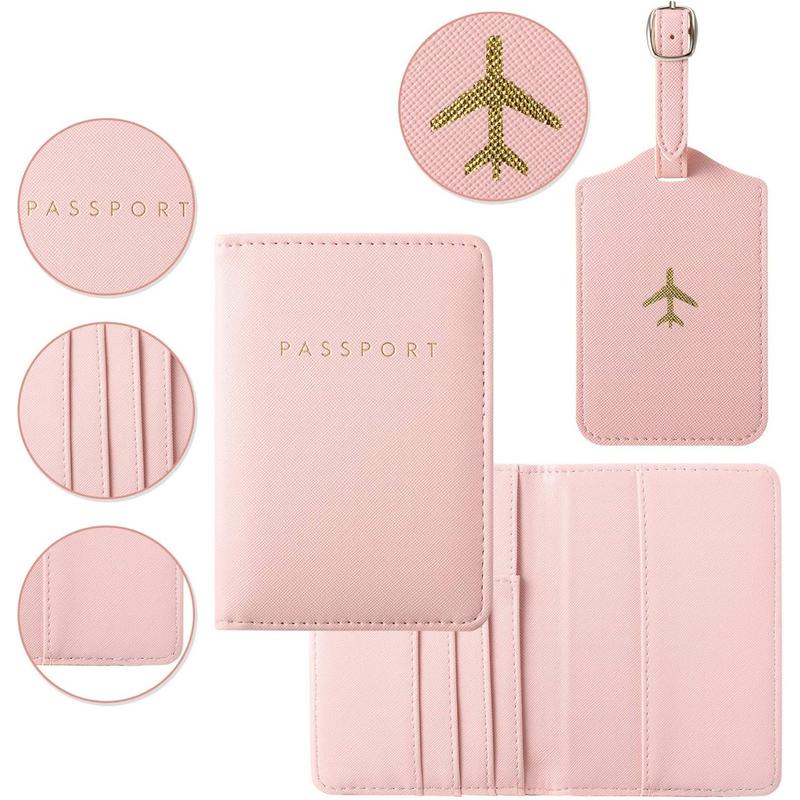 2 Count Passport Covers and 2 Pieces Luggage Tags, Passport Holder Travel Suitcase Tag (Pink, Black)