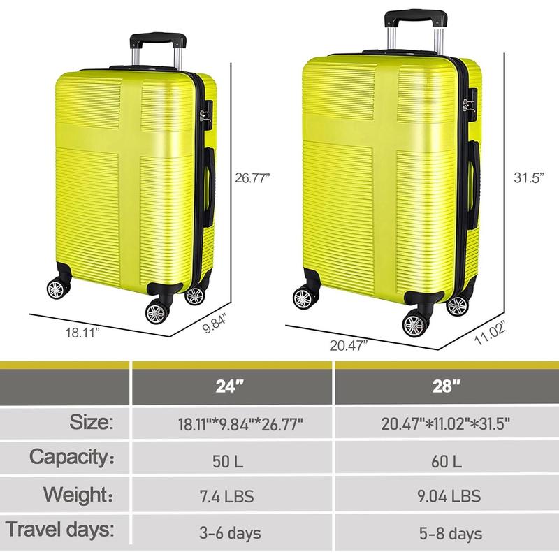 Lusabagyo Fashionable luggage 3Piece Luggage Set - Lightweight ABS Hardshell, TSA Lock, 360° Spinner Wheels, (20in 24in 28in) Champagne