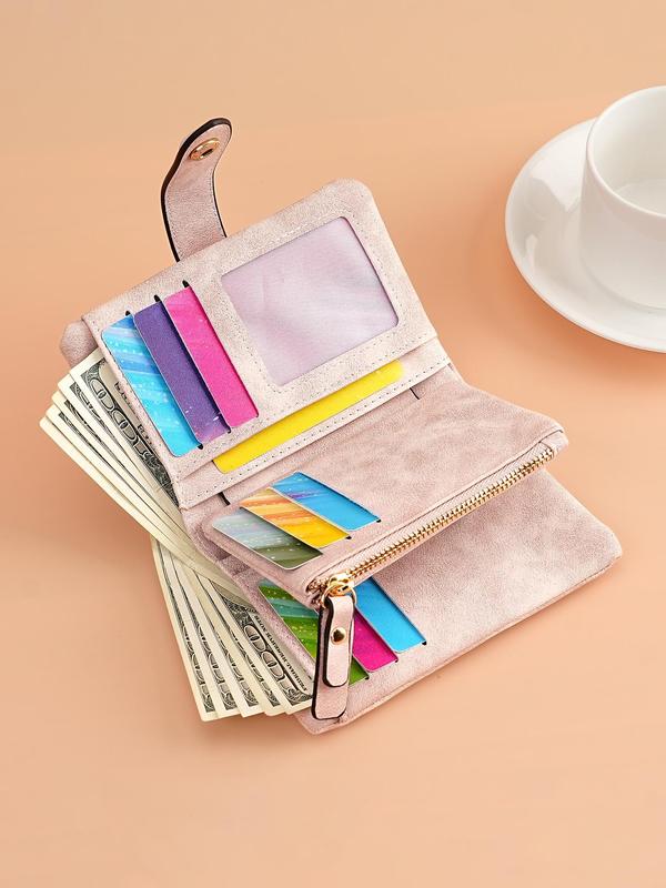 Women's Vintage Short Trifold Wallet with Snap Closure, Casual Plain Color Card Holder, Multi Card Slot Wallet for Women & Girls