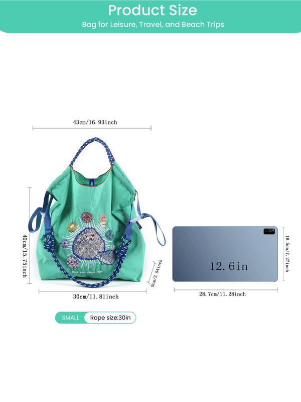 Cute Hedgehog Embroidery Tote Bag, Casual Large Capacity Shoulder Bag for Women, Trendy All-match Bag for Daily Use