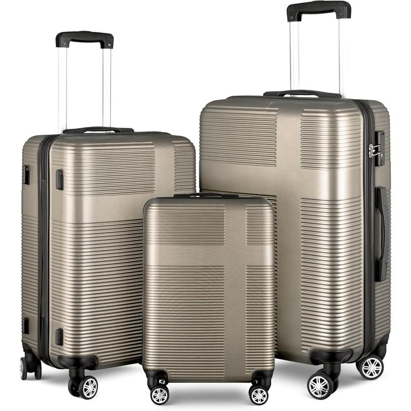 Lusabagyo Fashionable luggage 3Piece Luggage Set - Lightweight ABS Hardshell, TSA Lock, 360° Spinner Wheels, (20in 24in 28in) Champagne