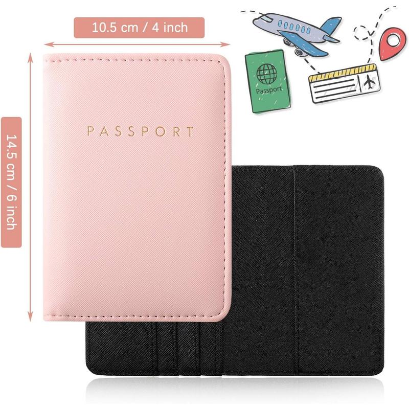 2 Count Passport Covers and 2 Pieces Luggage Tags, Passport Holder Travel Suitcase Tag (Pink, Black)