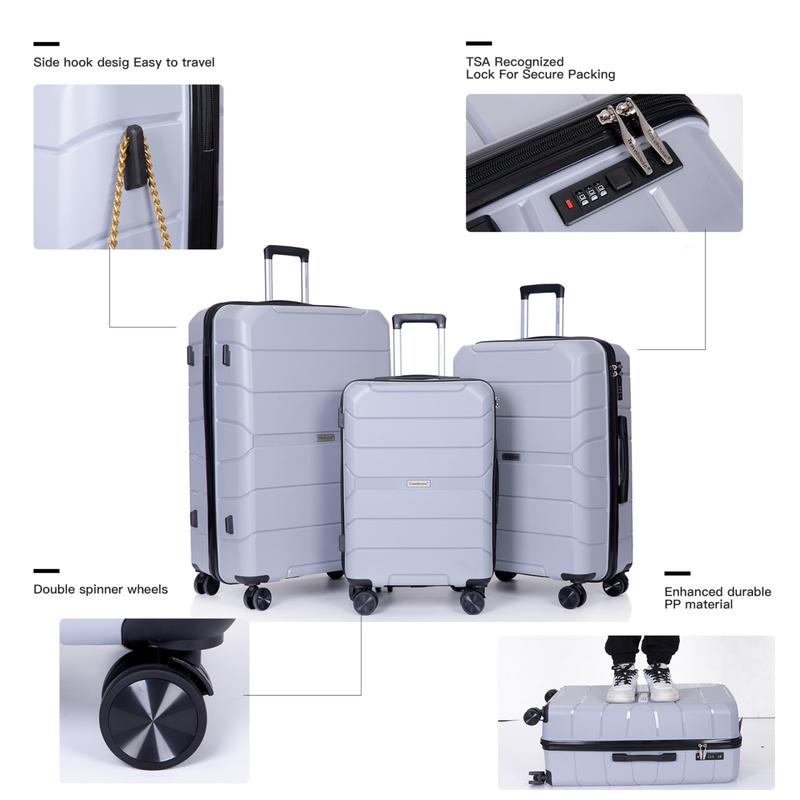 Travelhouse 3 Piece Hardside Luggage Set Hardshell Lightweight Suitcase with TSA Lock Spinner Wheels 20in24in28in