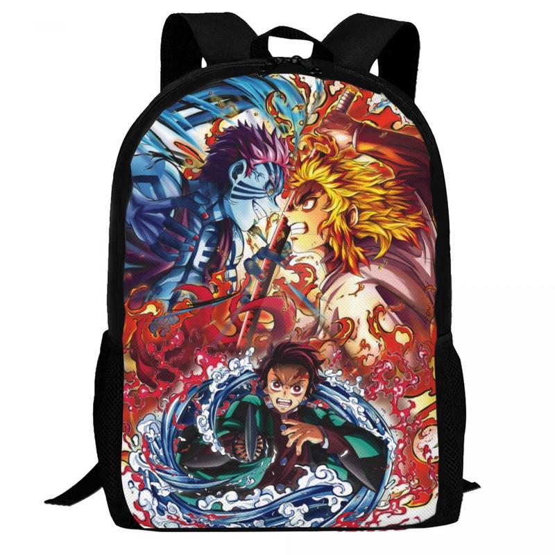 17 Inch Anime Demon Slayer Backpack Large Capacity School Bag Sports Travel Laptop Backpacks 3 PCS Replaceable Pattern