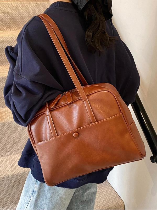 Women's Elegant Solid Color Tote Bag, Fashionable Large Capacity Shoulder Bag for Work & Daily Used, Casual Trendy Versatile High-end Daily Commuting Bag