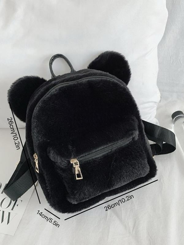 Women's Cute Bear Ear Design Backpack, Fashionable Solid Color Backpack for Daily Used, Casual Trendy Versatile High-quality Daily Commuting Bag