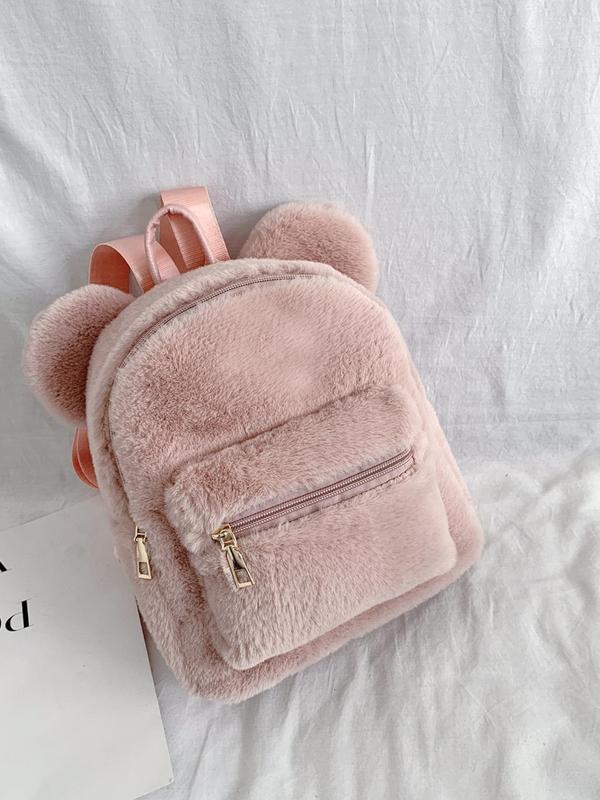 Women's Cute Bear Ear Design Backpack, Fashionable Solid Color Backpack for Daily Used, Casual Trendy Versatile High-quality Daily Commuting Bag