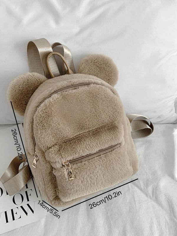 Women's Cute Bear Ear Design Backpack, Fashionable Solid Color Backpack for Daily Used, Casual Trendy Versatile High-quality Daily Commuting Bag