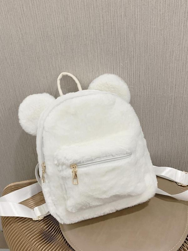 Women's Cute Bear Ear Design Backpack, Fashionable Solid Color Backpack for Daily Used, Casual Trendy Versatile High-quality Daily Commuting Bag