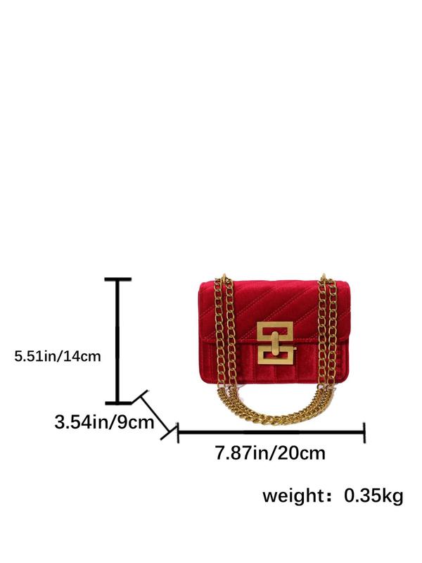 Women's Fashion Chain Strap Velvet Shoulder Bag, Casual Solid Quilted Flap Square Bag for Daily Used, Trendy Versatile High-quality Daily Commuting Bag