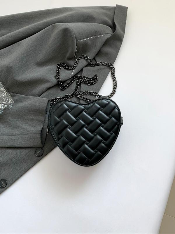 Women's Fashionable Heart Shaped Quilted Crossbody Bag, Bird Decor PU Leather Shoulder Bag with Chain Strap, Trendy All-match Commuter Bag for Daily Used