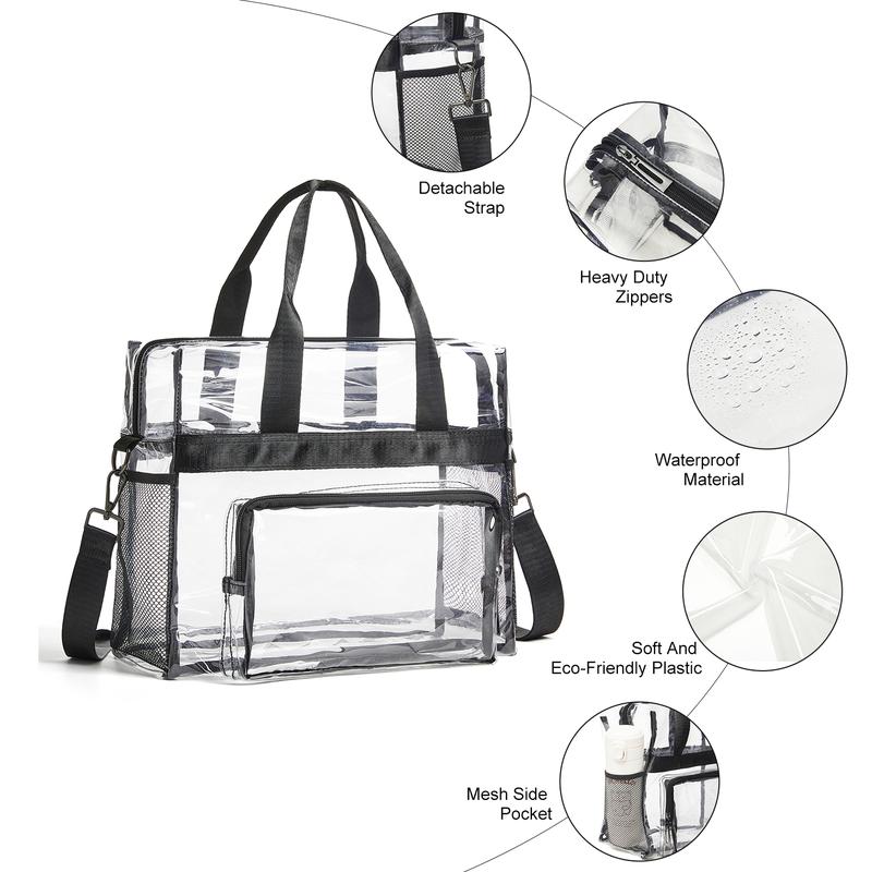 Bluome Clear Bag For Stadium Events 12×6×12 Crossbody Beach Lunch Tote Transparent Bag Purse Stadium Approved For Women Men tote bags Clear Zippered Clear Zippered