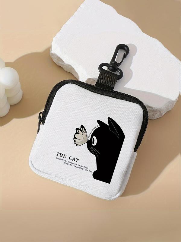 Cute Cat & Letter Pattern Coin Purse, Multi-functional Storage Bag, Durable Polyester Coin Purse, Ideal Gift for Women & Girls