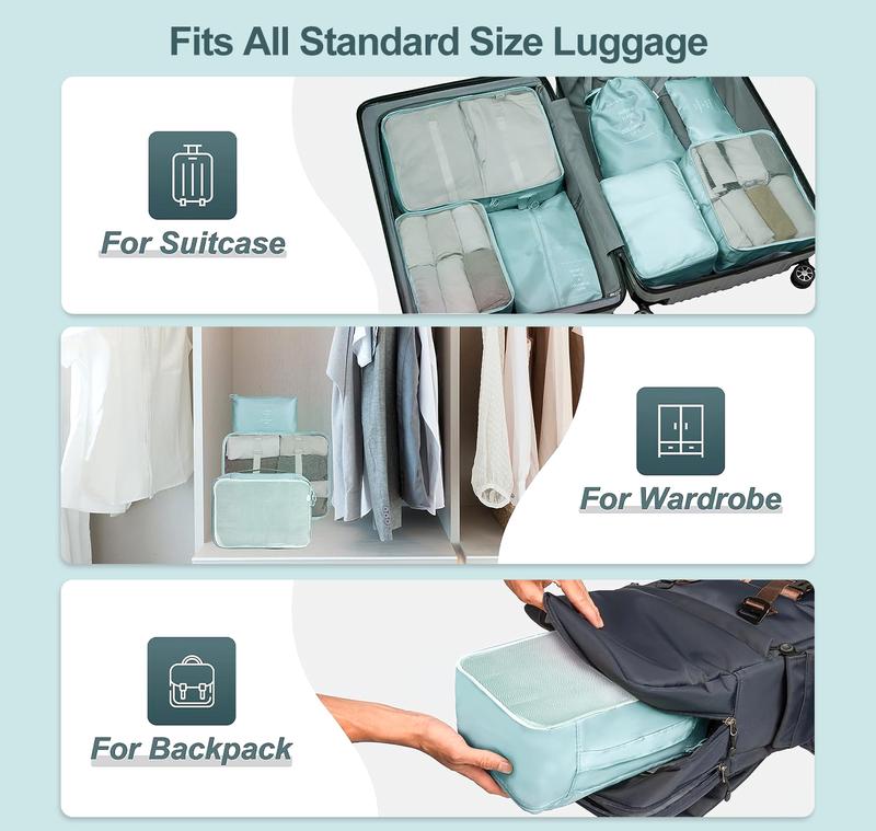 Packing Cubes 9 Set, Travel Packing Organizers with Large Toiletries Bag for Clothes Shoes, Blue