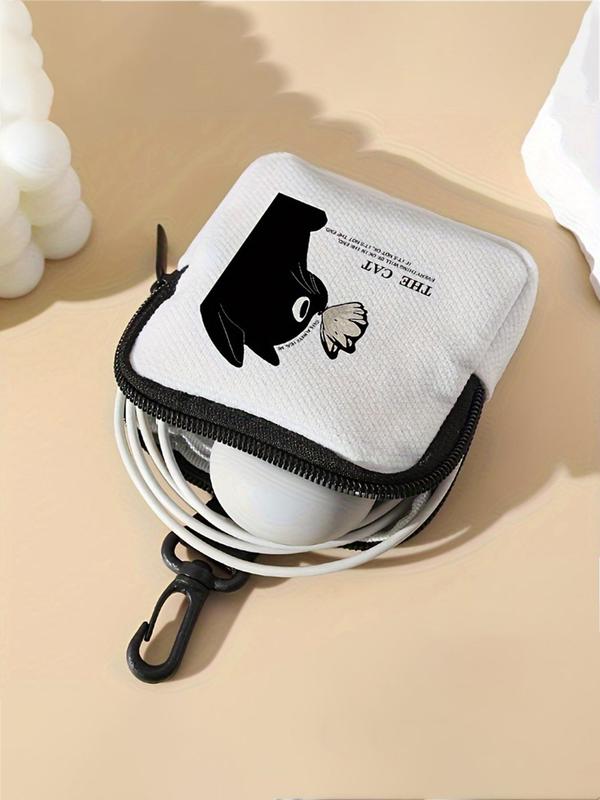 Cute Cat & Letter Pattern Coin Purse, Multi-functional Storage Bag, Durable Polyester Coin Purse, Ideal Gift for Women & Girls