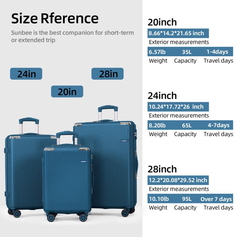 Sunbee Hardside Luggage Set 3 Piece Set Lightweight Suitcase with TSA Lock Spinner Wheels