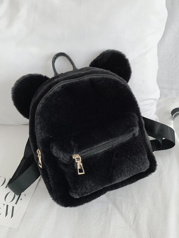 Women's Cute Bear Ear Design Backpack, Fashionable Solid Color Backpack for Daily Used, Casual Trendy Versatile High-quality Daily Commuting Bag