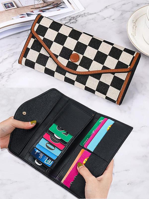 Women's Fashionable Checkerboard  Pattern Long Wallet, Casual Versatile Card Holder for Women & Girls, Trendy All-match & Exquisite Wallet for Birthday Gift