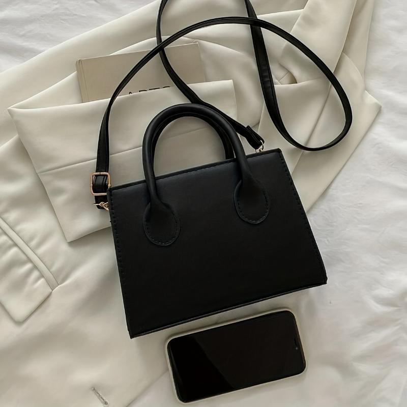 Minimalist Black Small Square Abg, All-Match Top Handle Purse, Classic Shoulder Bag For Work