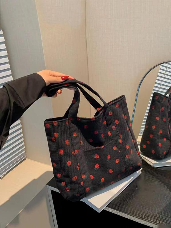 Strawberry Pattern Tote Bag, Large Capacity Shoulder Bag for Women, Casual Trendy Versatile High-quality Daily Commuting Bag, Girl Fashionable Shopping Bag