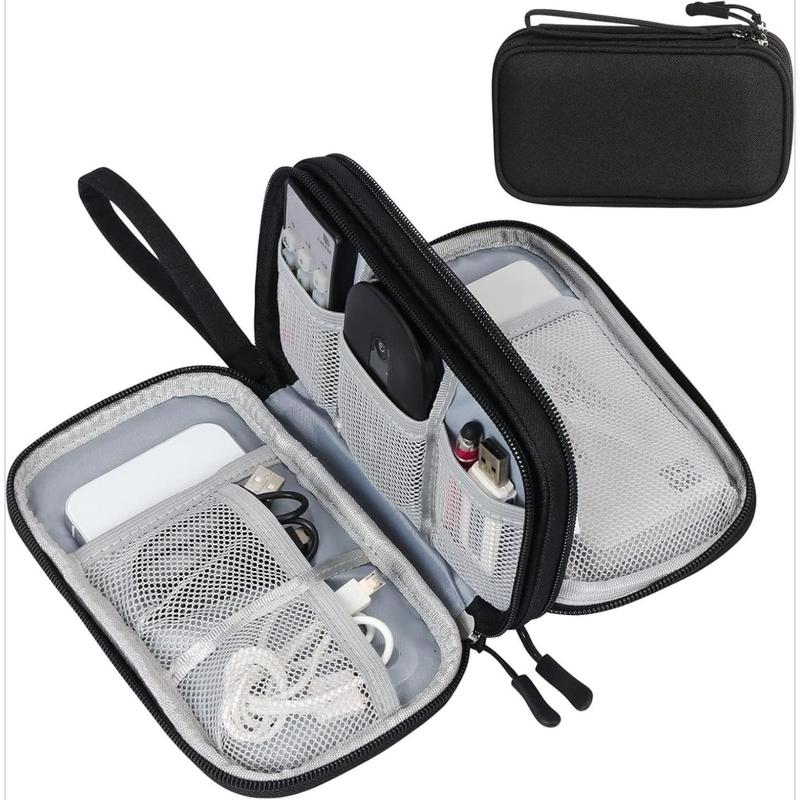 Travel Cable Organizer Pouch Electronic Accessories Carry Case Portable Waterproof Double Layers All-in-One Storage Bag for Cord, Charger, Phone, Earphone Black(Lucky Home)