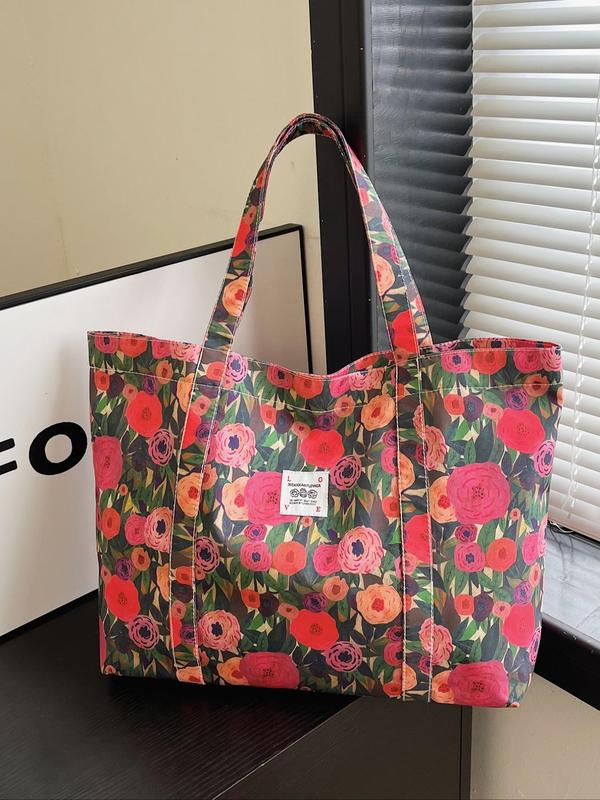 Fashionable Cute Floral & Mango & Patchwork Pattern Tote Bag, Large Capacity Shoulder Bag for Women, Trendy Versatile High-quality Daily Commuting Bag, Girl Fashionable Shopping Bag