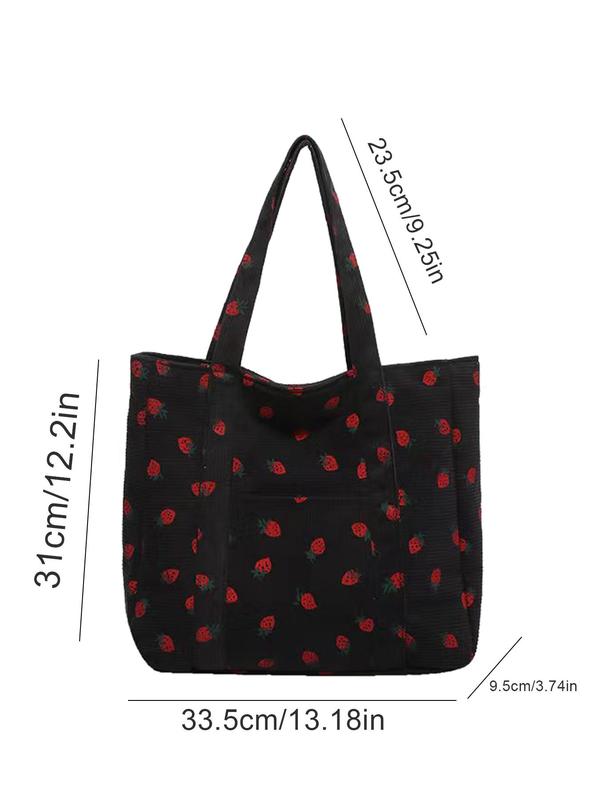 Strawberry Pattern Tote Bag, Large Capacity Shoulder Bag for Women, Casual Trendy Versatile High-quality Daily Commuting Bag, Girl Fashionable Shopping Bag