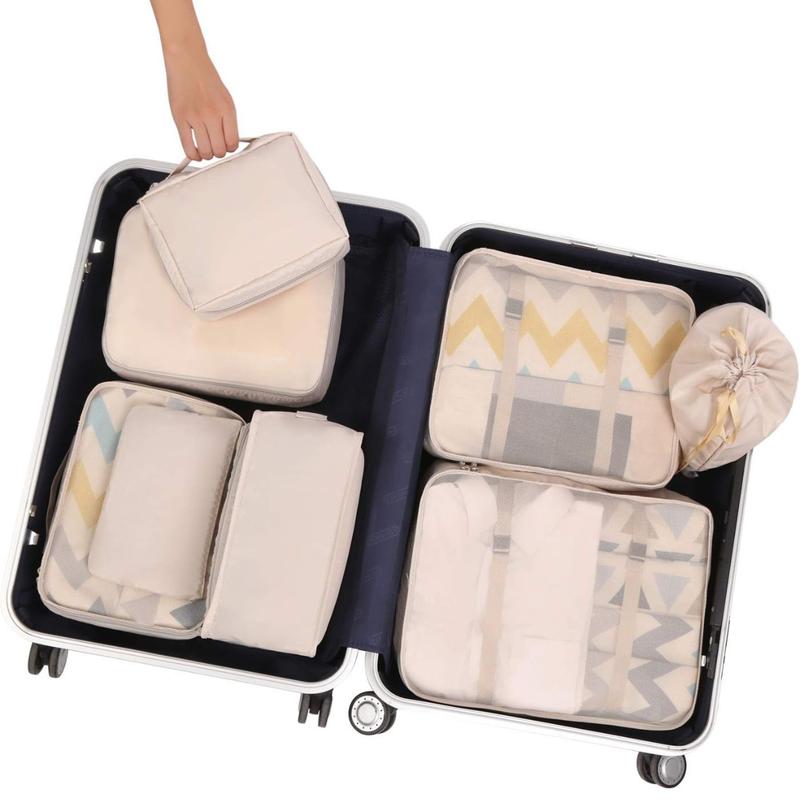 [Fast Delivery] 8 Set Packing Cubes Luggage Packing Organizers for Travel Accessories-Cream