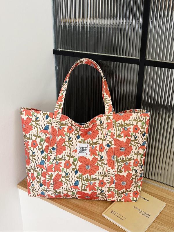 Fashionable Cute Floral & Mango & Patchwork Pattern Tote Bag, Large Capacity Shoulder Bag for Women, Trendy Versatile High-quality Daily Commuting Bag, Girl Fashionable Shopping Bag