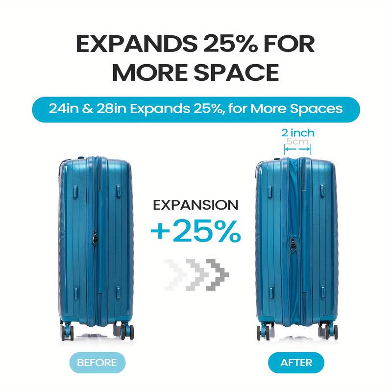 3-Piece Expandable Lightweight Spinner Luggage Set With 20 24 28 Inch, PP Material Suitcase