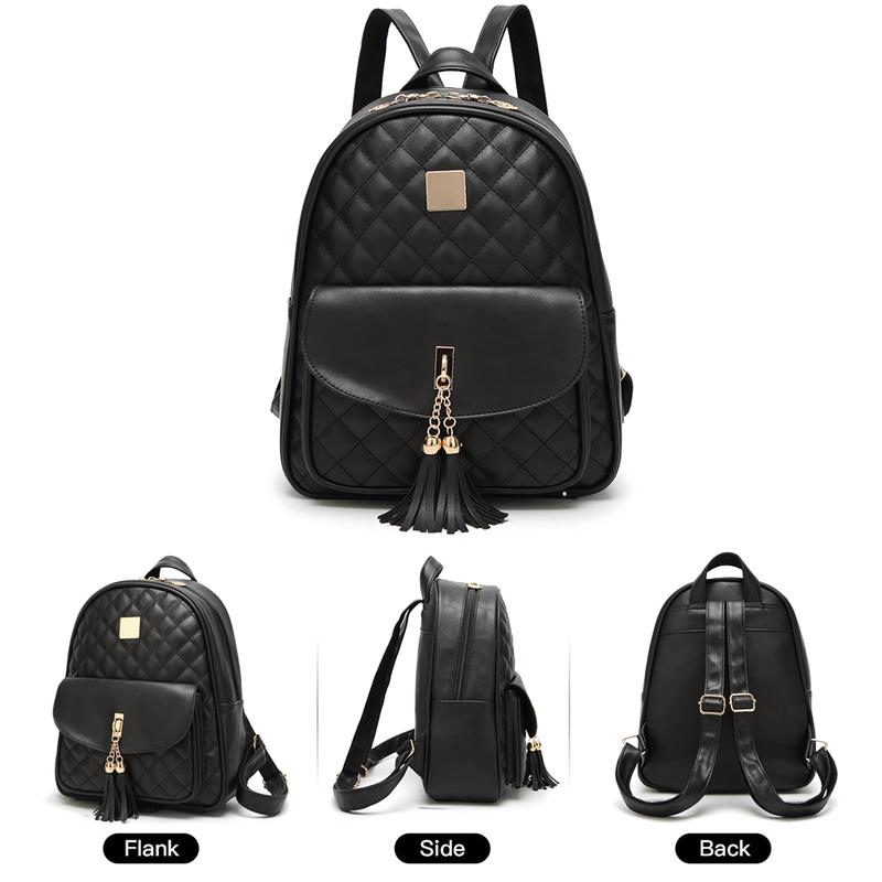 Women's Simple Design Quilted Backpack Mini Backpack for Women 3Pcs Leather Backpack Purse for Women Small Backpack