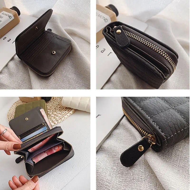 Women Fashion Small Zipper Wallet with Coin Purse PU Leather Plaid Purses