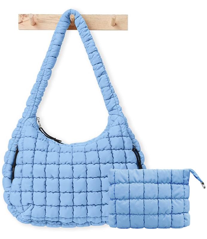 Puffer Tote Bag for Women, Large Quilted Carryall, Soft Puffy Crossbody Hobo Handbag, Quilted Gym Bag, Stylish Puff Purse