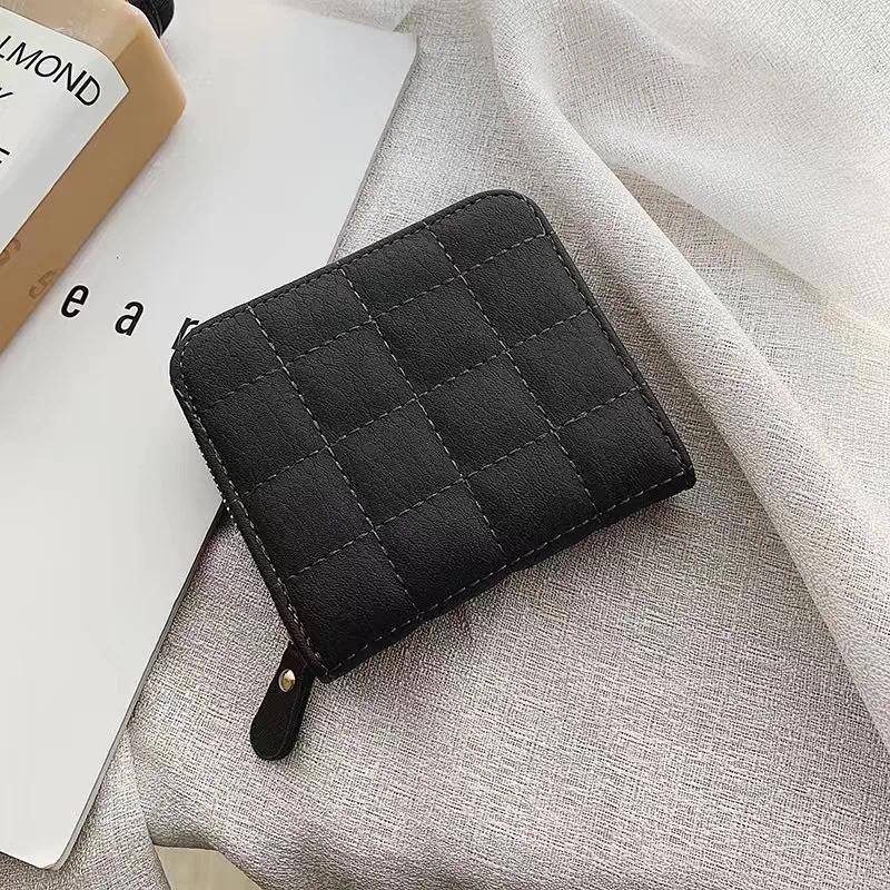 Women Fashion Small Zipper Wallet with Coin Purse PU Leather Plaid Purses