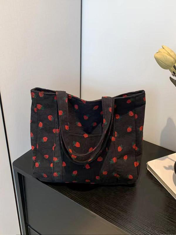 Strawberry Pattern Tote Bag, Large Capacity Shoulder Bag for Women, Casual Trendy Versatile High-quality Daily Commuting Bag, Girl Fashionable Shopping Bag