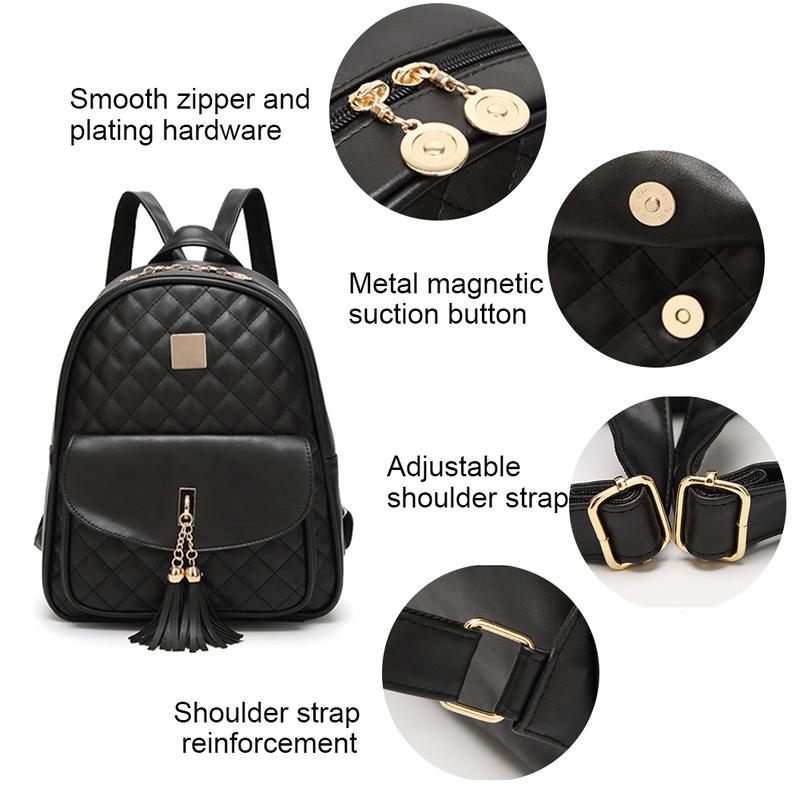 Women's Simple Design Quilted Backpack Mini Backpack for Women 3Pcs Leather Backpack Purse for Women Small Backpack