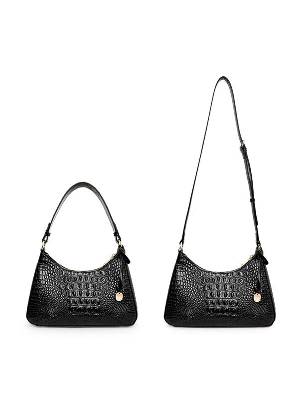 Women's Elegant Crocodile Embossed Handbag, Simple Plain Zipper Handbag with Adjustable Strap, Fashionable Handbag for Daily Use