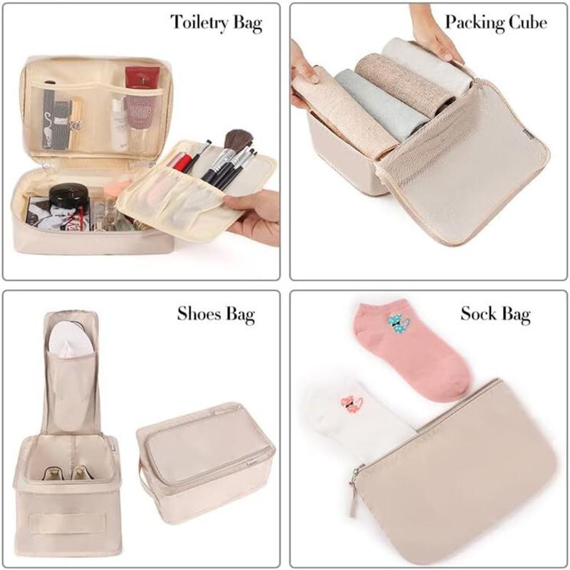 [Fast Delivery] 8 Set Packing Cubes Luggage Packing Organizers for Travel Accessories-Cream