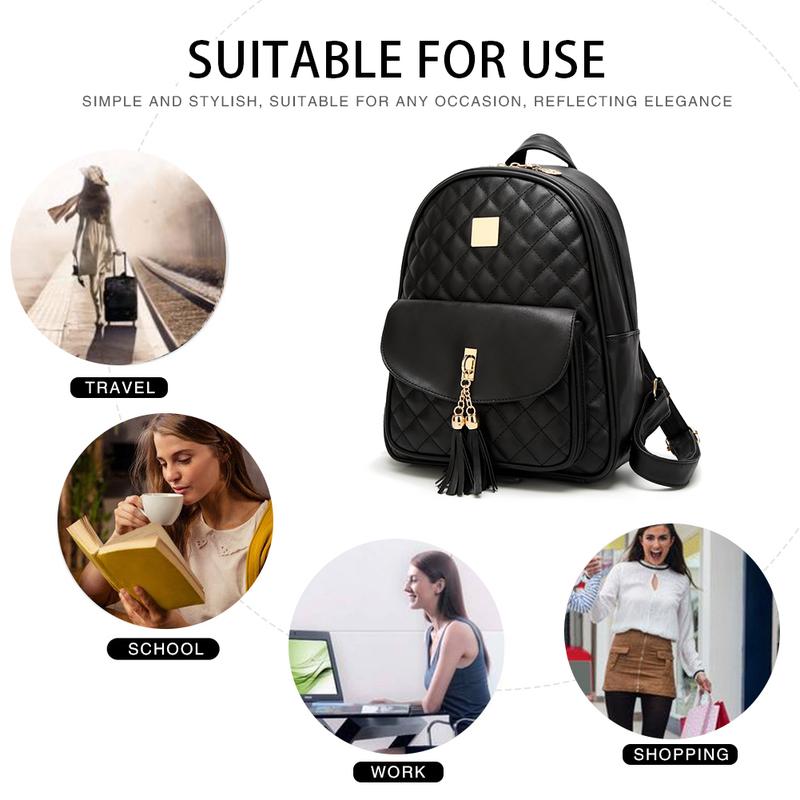 Women's Simple Design Quilted Backpack Mini Backpack for Women 3Pcs Leather Backpack Purse for Women Small Backpack