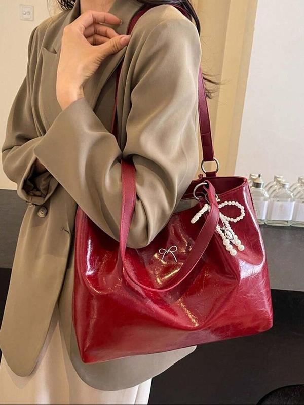 Women's Elegant Bowk Decorated Tote Bag, Fashionable Large Capacity Shoulder Bag for Daily Used, Casual Trendy Versatile High-quality Daily Commuting Bag