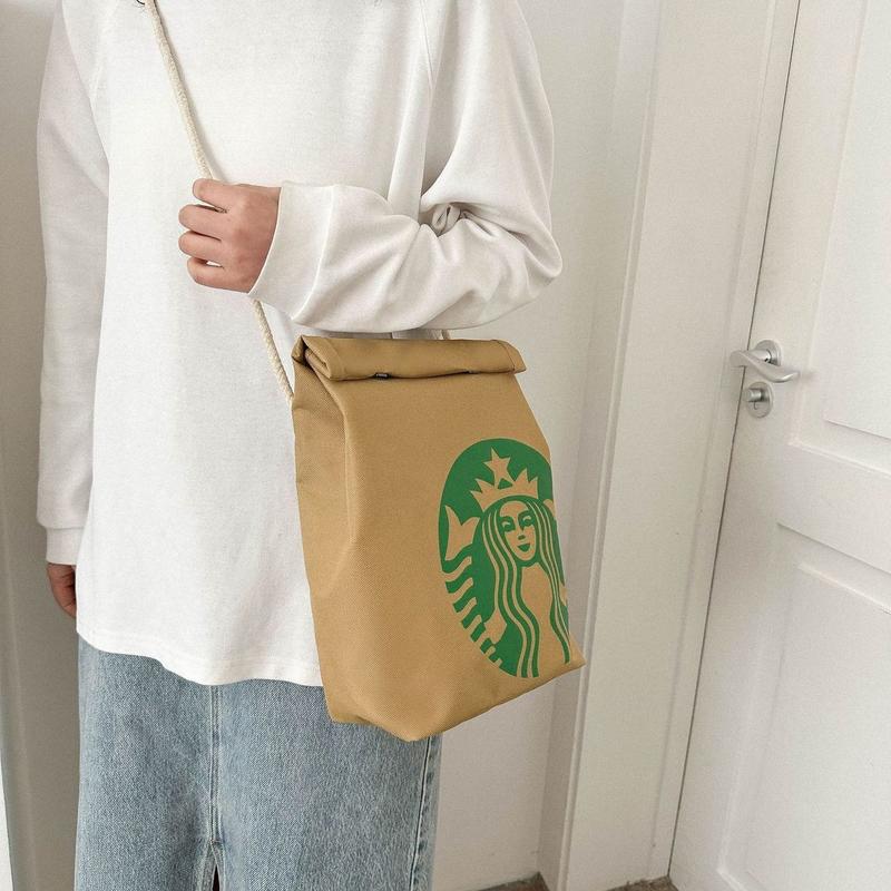 Classic retro Fashion Starbucks large capacity backpack interesting canvas backpack cute casual canvas bag crossbody bag