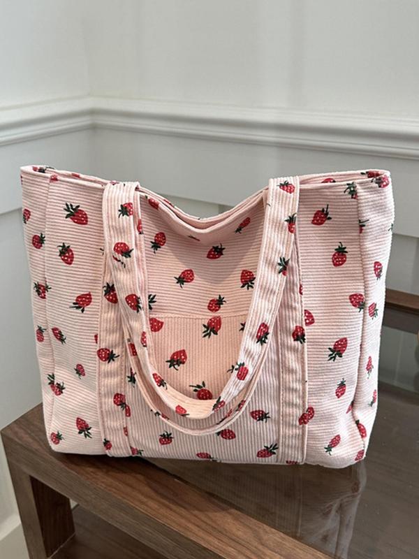 Strawberry Pattern Tote Bag, Large Capacity Shoulder Bag for Women, Casual Trendy Versatile High-quality Daily Commuting Bag, Girl Fashionable Shopping Bag