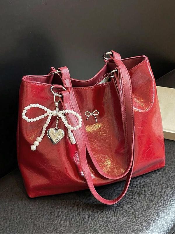 Women's Elegant Bowk Decorated Tote Bag, Fashionable Large Capacity Shoulder Bag for Daily Used, Casual Trendy Versatile High-quality Daily Commuting Bag