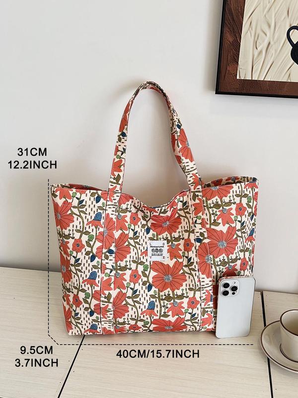 Fashionable Cute Floral & Mango & Patchwork Pattern Tote Bag, Large Capacity Shoulder Bag for Women, Trendy Versatile High-quality Daily Commuting Bag, Girl Fashionable Shopping Bag