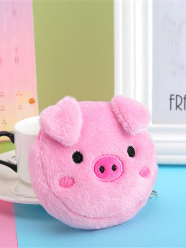 Cute Cartoon Piggy Shaped Design Plush Zipper Wallet, Fluffy Money Clip for Women & Girls, Casual Trendy Versatile High-quality Daily Bag for Birthday Gift