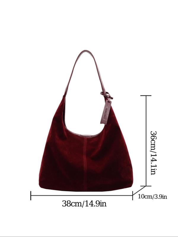 Women's Solid Color Velvet Tote Bag, Fashionable Large Capacity Shoulder Bag for Work & Daily Used, Casual Trendy Versatile High-quality Daily Commuting Bag